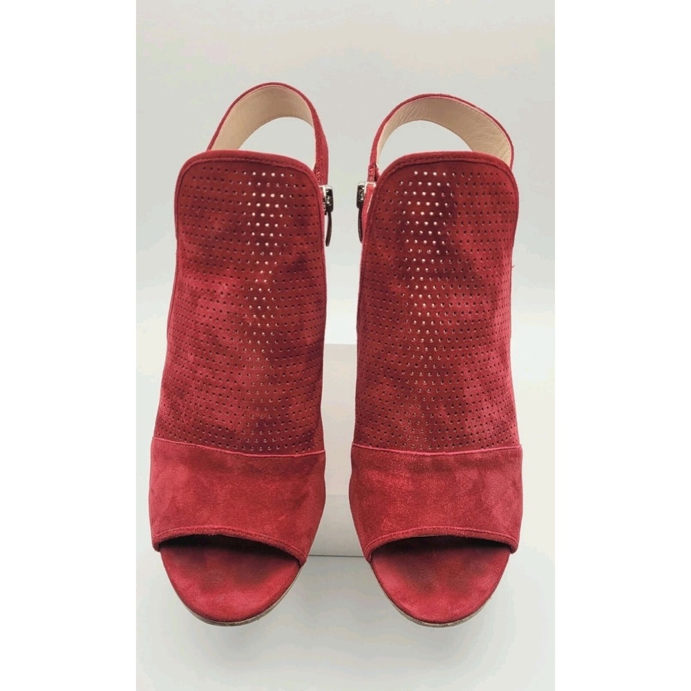 Via Spiga Gaze Red Suede Slingback Booties Block Heel Open Toe Perforated Sz 10 - Picture 2 of 9